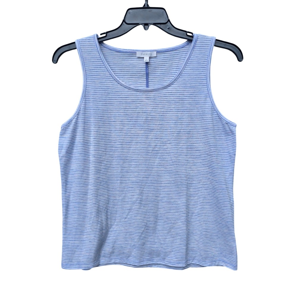 Talbots NWT Womens Blue White Striped Sleeveless Scoop Neck Tank Top Size Large